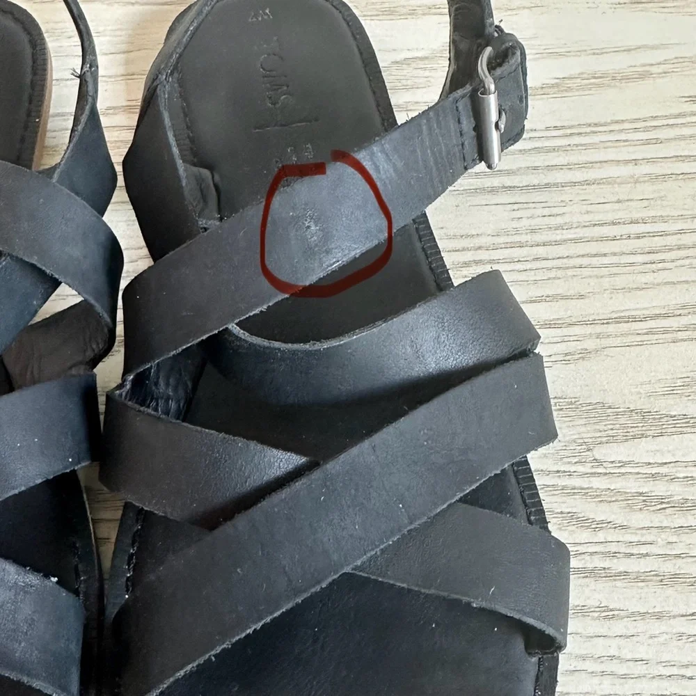 TOMS Sloane Black Leather Strappy Flats Sandals • size 7 - Picture 7 of 7